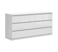 Commode meuble de rangement à 6 tiroirs coloris Blanc brillant - Longueur 150 x Profondeur 45 x Hauteur 75,5 cm - -