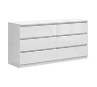 Commode meuble de rangement à 6 tiroirs coloris Blanc brillant - Longueur 150 x Profondeur 45 x Hauteur 75,5 cm