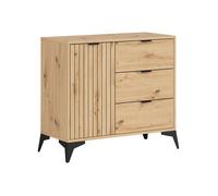 Commode meuble de rangement avec 1 porte et 3 tiroirs,coloris Chêne artisan - Longueur 90 x Profondeur 41 x Hauteur 83 cm