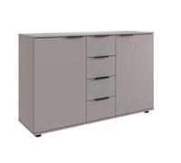 Commode, meuble de rangement avec 2 portes et 4 tiroirs coloris Gris, rechampis graphite - Longueur 130 x Hauteur 83 x Profondeur 41cm - -