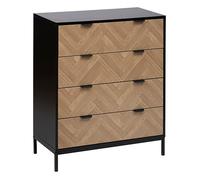 Commode, meuble de rangement avec 4 tiroirs en bois coloris marron, Noir - Longueur 80 x Profondeur 40 x Hauteur 95 cm