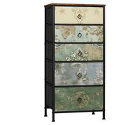 Commode - Meuble de rangement avec tiroirs - Commode avec 5 tiroirs en tissu - Aspect bois vintage - Armoire de rangement stable