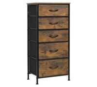Commode - Meuble de rangement avec tiroirs - Commode avec 5 tiroirs en tissu - Aspect bois vintage - Armoire de rangement stable
