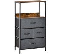 Commode meuble de rangement chiffonnier 4 tiroirs amovibles 1 étagère 58 x 29 x 103 cm gris effet bois Gris G