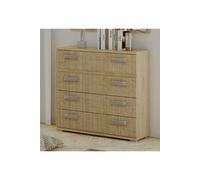 Commode, meuble de rangement coloris chêne cambrian/effet textile - Longueur 89 x Profondeur 39,6 x Hauteur 89,6 cm - -