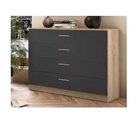 Commode, meuble de rangement coloris chêne cambrian, graphite - Longueur 100 x profondeur 40 x hauteur 84 cm --