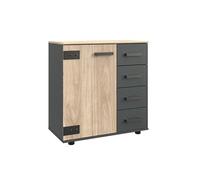 Commode meuble de rangement coloris chene - Longueur 81 x Hauteur 83 x Profondeur 41 cm --