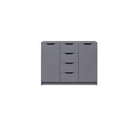 Commode meuble de rangement en bois de 2 portes et 4 tiroirs coloris gris graphite - longueur 122 x profondeur 40 x hauteur 92 cm --
