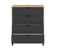 Commode meuble de rangement en mélamine coloris naturel-gris anthracite - Hauteur 94 x Longueur 78 x Profondeur 40 cm