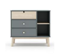 Commode, meuble de rangement en pin ciré et MDF coloris vert kaki, blanc - Longueur 90 x Profondeur 40 x Hauteur 80 cm