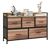 Commode Meuble de Rangement HOMCOM 5 tiroirs en Tissu 98 x 29 x 63 cm structure en acier noir