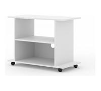 Commode Meuble TV Yogi Blanc - Design Moderne - 2 Étagères - Roues - Haute Qualité