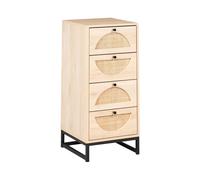 Commode Moderne 4 Tiroirs de Rangement Facades Rotin Pieds en Acier Cadre Partic