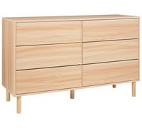 Commode Moderne 6 Tiroirs Panneau de Particules Pieds en Hévéa Bois Clair Sharpe
