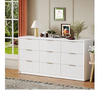 Commode Moderne 9 Tiroirs - Design Canelé, Bois Massif, Système Anti-Bascule,-160x40x80cm