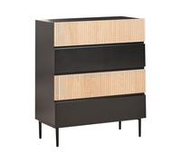 Commode Moderne à 4 Tiroirs en MDF Bois Clair Façade Striée Meuble de Salon Cham