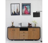 Commode moderne en bois noir avec détails en fibre de cuir