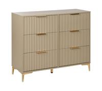 Commode Moderne en MDF avec 6 Tiroirs Cannelés Pieds en Métal Beige Walcott