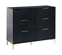 Commode Moderne en MDF avec 6 Tiroirs Cannelés Pieds en Métal Noir Walcott