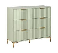 Commode Moderne en MDF avec 6 Tiroirs Cannelés Pieds en Métal Vert Walcott