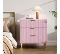 Commode moderne - LUNSY - 3 tiroirs - 71x43x76 cm - Rose - Piètement doré - Poignée dorée - Structure stable