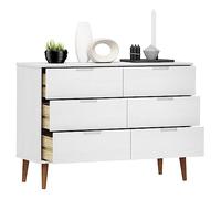 Commode Molde blanche 113 x 40 x 80 cm en bois massif de pin | 6 tiroirs, plateau robuste, finition peinture UV, style scandinave