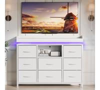 Commode Moonbite RGB LED 108 cm avec 8 tiroirs en tissu et station de recharge, blanche