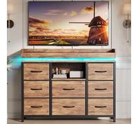 Commode Moonbite RGB LED 108 cm avec 8 tiroirs en tissu et station de recharge, motif peau de tigre