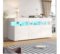 Commode - NEXU - 3 portes & 7 étagères - Éclairage LED intégré - Laqué blanc 140 x 40,5 x 66,5 cm
