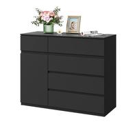 Commode Noir - 5 Tiroirs et 1 Placard - 100x40x80cm - WOLTU Meuble pour Chambre,Salon,Entrée