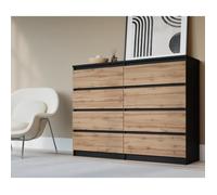 Commode - Noir & Chêne Wotan - 8 Tiroirs - Style Scandinave - Moderne