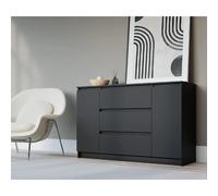 Commode : Noir Mat, 120 x 39 x 78 cm, 2 portes, 3 tiroirs