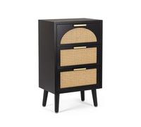 Commode noire avec 3 tiroirs en rotin 45x30x73 Josine YES