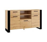 Commode avec 3 Portes, 2 Tiroirs, Meuble de Rangement Salon Multifonctionnel Idéal pour Le Chambre à Coucher, Buffet, Commode de Salon 45 x 155 x 87 cm chêne Artisan/Noir Mat Nuka C