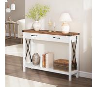 Commode pour chambre de bébé, blanche - 2 tiroirs et étagère ouverte - Meuble de rangement en bois pour entrée et salon