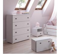Commode pour enfant Emily - Blanc - 4 tiroirs - poignées grises