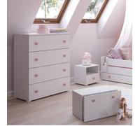 Commode pour enfant Emily - Blanc - 4 tiroirs - poignées roses
