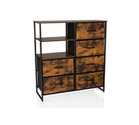 Commode RAGALA 84 x 30 x 92 cm 6 tiroirs 2 compartiments ouverts chêne fumé