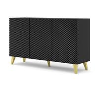 Commode Ravenna PC 150 cm Buffet 3D noir brillant + pieds dorés