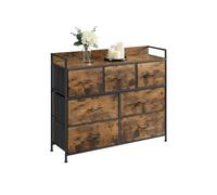 Commode Relaxdays, 7 tiroirs en Tissu, Design Industriel, 98 x 85 x 28,5 cm, Salon, Couloir, Noir/Marron