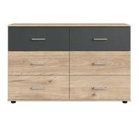 Commode RHODES - 6 tiroirs - Décor Chêne et gris - L130 x P41 x H83 cm
