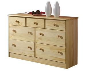 Commode RONDO 7 tiroirs pin massif vernis naturel