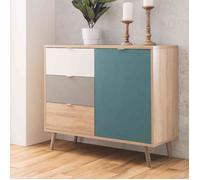 Commode scandinave 3 tiroirs 1 porte multicolore CO7001 - Bois naturel - Terre de Nuit