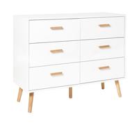 Commode Scandinave 6 Tiroirs Buffet Pieds en Bois Blanc Newark III