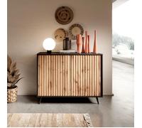 Commode - SELSEY - Bello - 104 cm - noir - lamelles couleur chêne