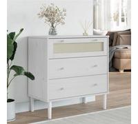Commode SENJA aspect de rotin blanc bois de pin solide Blanc G