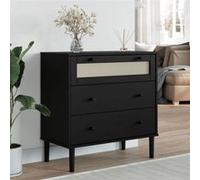 Vidaxl Commode Senja Aspect De Rotin Noir Bois De Pin Solide Marron