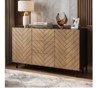 Commode Sideboard Bois et Noir 120x40x76cm | 3 Grandes Tiroirs Coulissants & 2 Placards | Charnières Silencieuses | Style Moderne
