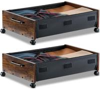 Commode sous le lit - Sac de rangement sous le lit, 2 pièces à roulettes (650 x 460 x 180 mm) - Bac sous le lit avec roues verrouillables - Boîte de rangement mobile pour chambre à coucher Vêtements &