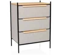 hjh LIVING Commode STUVAR 3 tiroirs en tissu 58x39x79 cm poignées en bois structure métallique Taupe